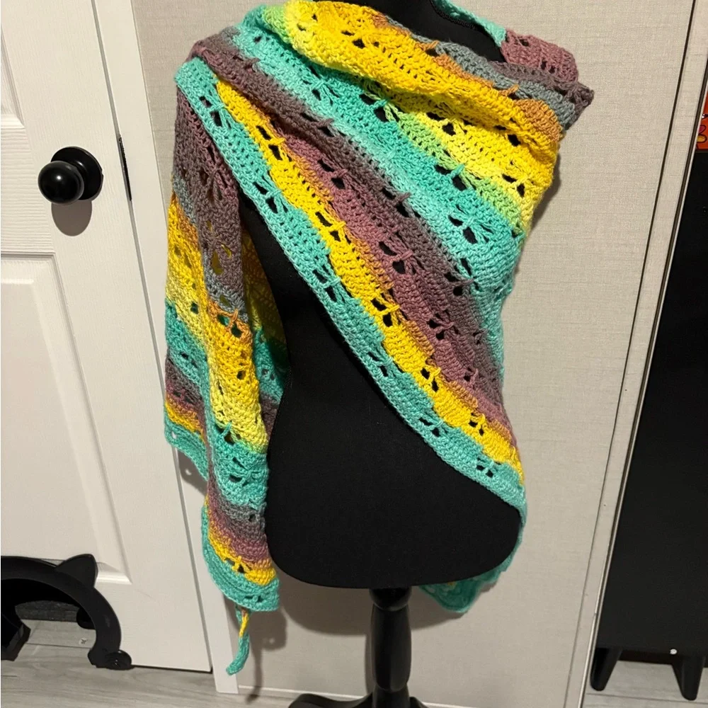 Multicolor Hand Crochet Shawl / Swimsuit Cover